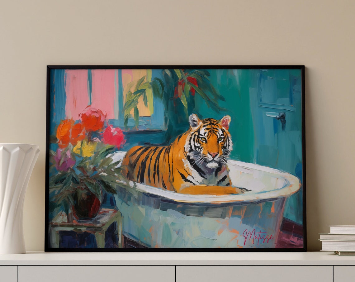 Vintage Matisse Tiger In Bathtub, Art Print