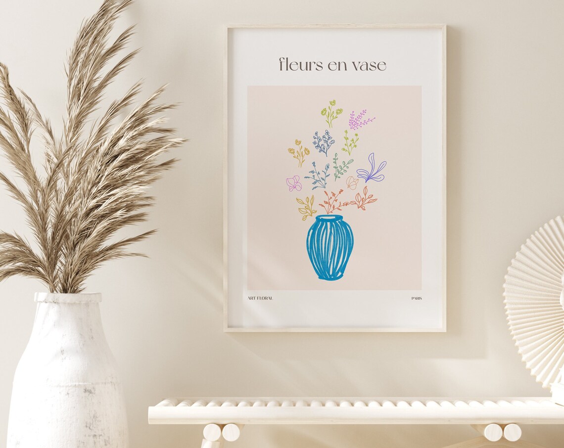 Fleurs En Vase Bold Blue Vase Colorful Wildflowers Paris Poster - Image 3