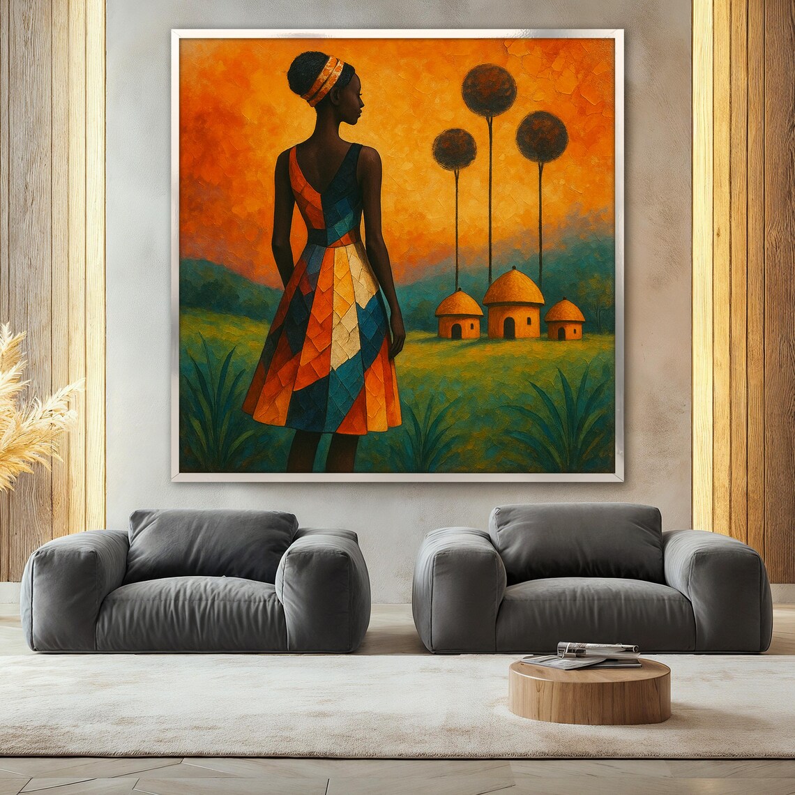 African Woman, Colorful Village Sunset Art Print - Image 2