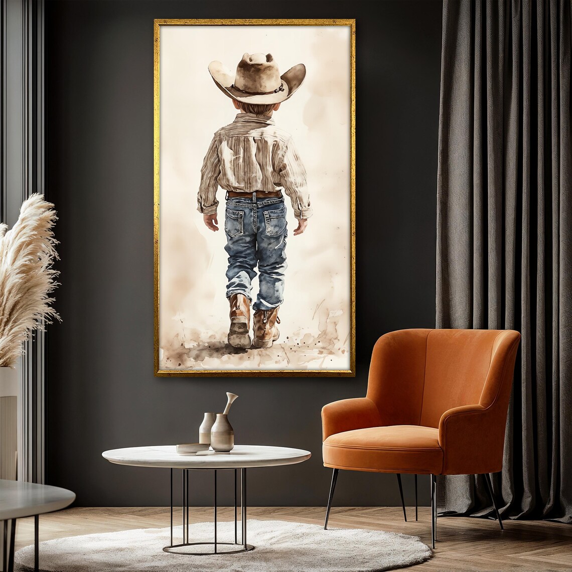 Cowboy Boy Painting, Vintage Western Country Art - Image 3