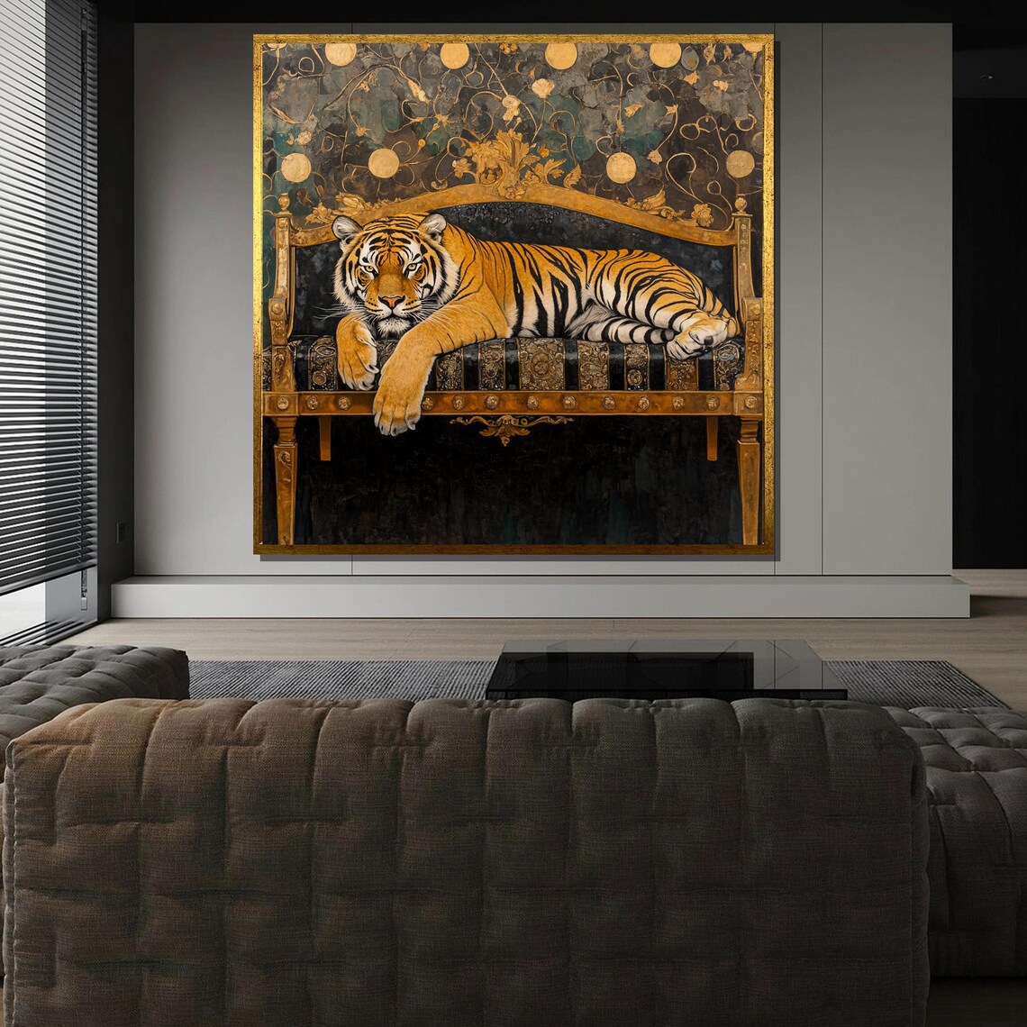 Royal Tiger on Golden Throne, Luxury Animal Art Print - Image 3