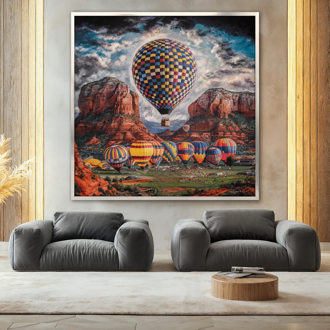Hot Air Balloon Painting, Colorful Landscape - Image 2