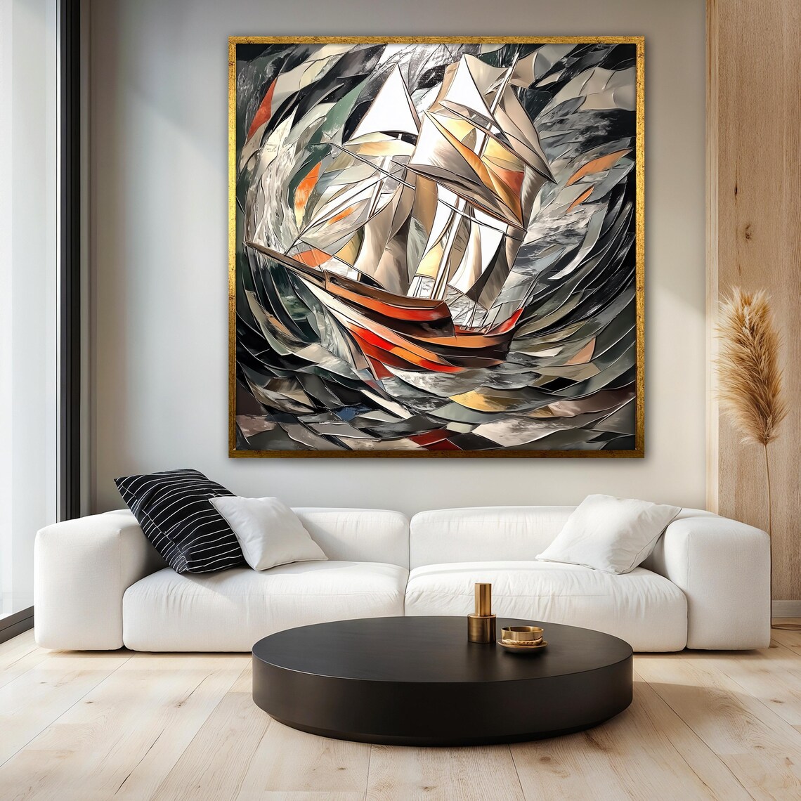 Abstract Sailboat Painting, Coastal Nautical Decor - Image 3