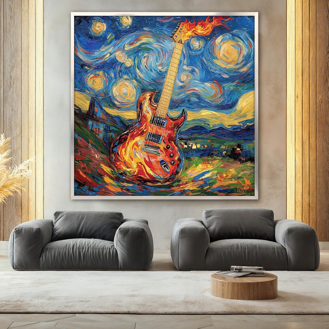 Electric Guitar Painting, Van Gogh-Inspired Artwork - Image 2