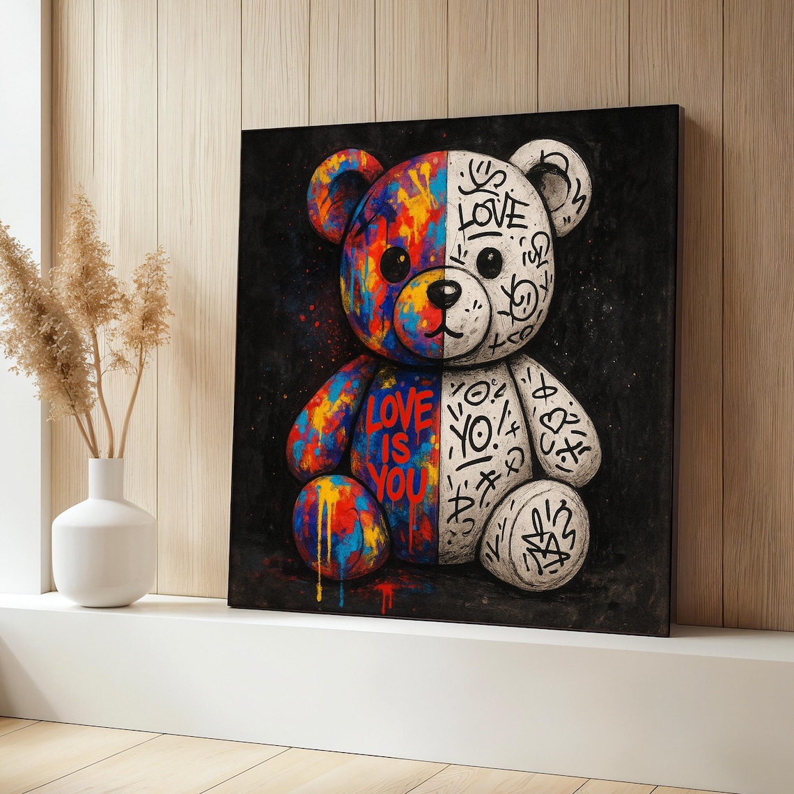Graffiti Bear Painting, Urban Pop Art Decor