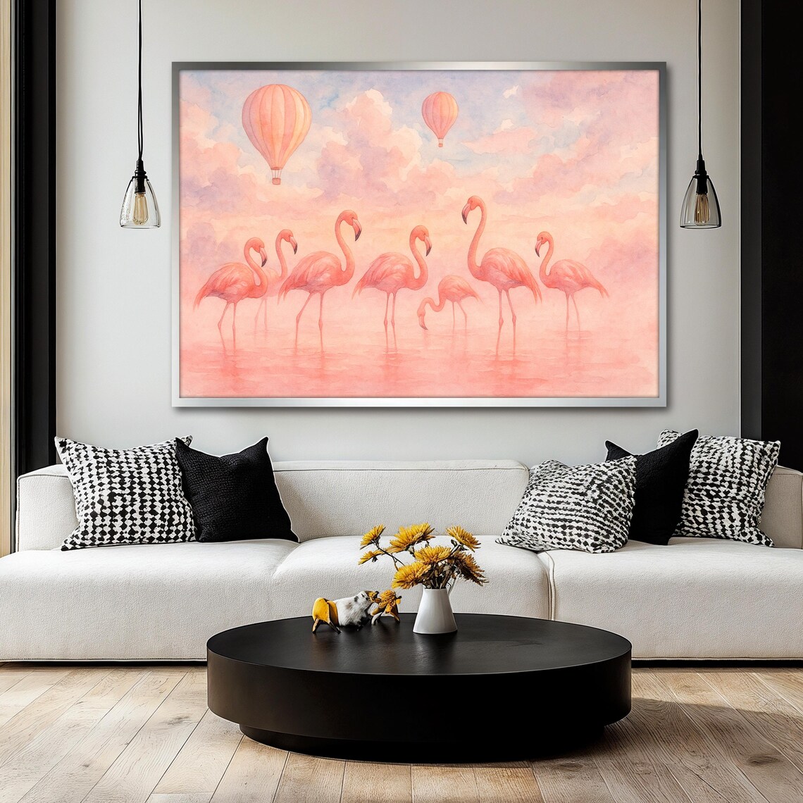 Pink Flamingo Painting With Hot Air Balloons - Image 2