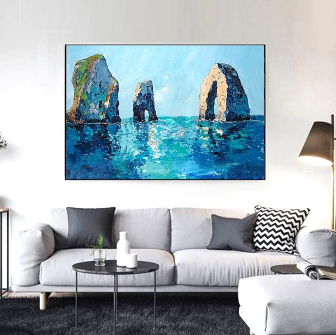 Blue Coast Seascape, Oil Painting Wall Art Print - Image 6