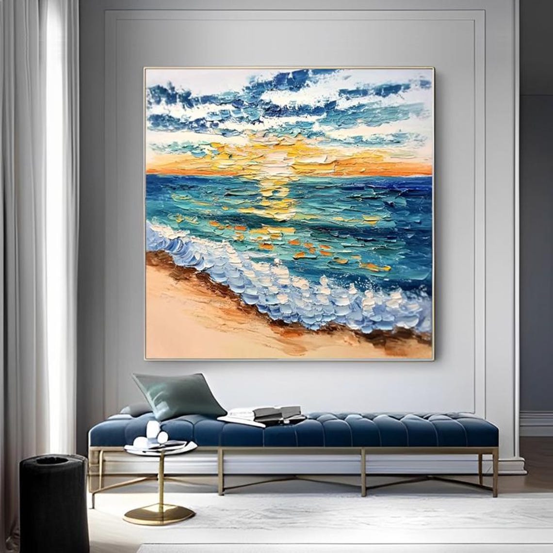 Sunlit Ocean Waves Breaking at a Golden Sunset Beach Scene Poster - Image 6