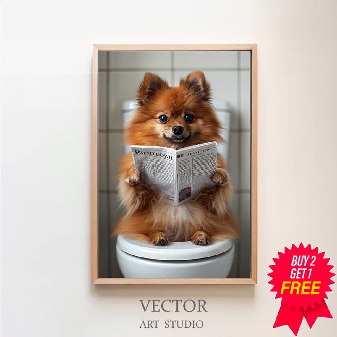 Pomeranian Wall Art Funny Bathroom Decor Pomeranian In Toilet Animal In Toilet Petshop Art Dog Art Pomeranian Gift
