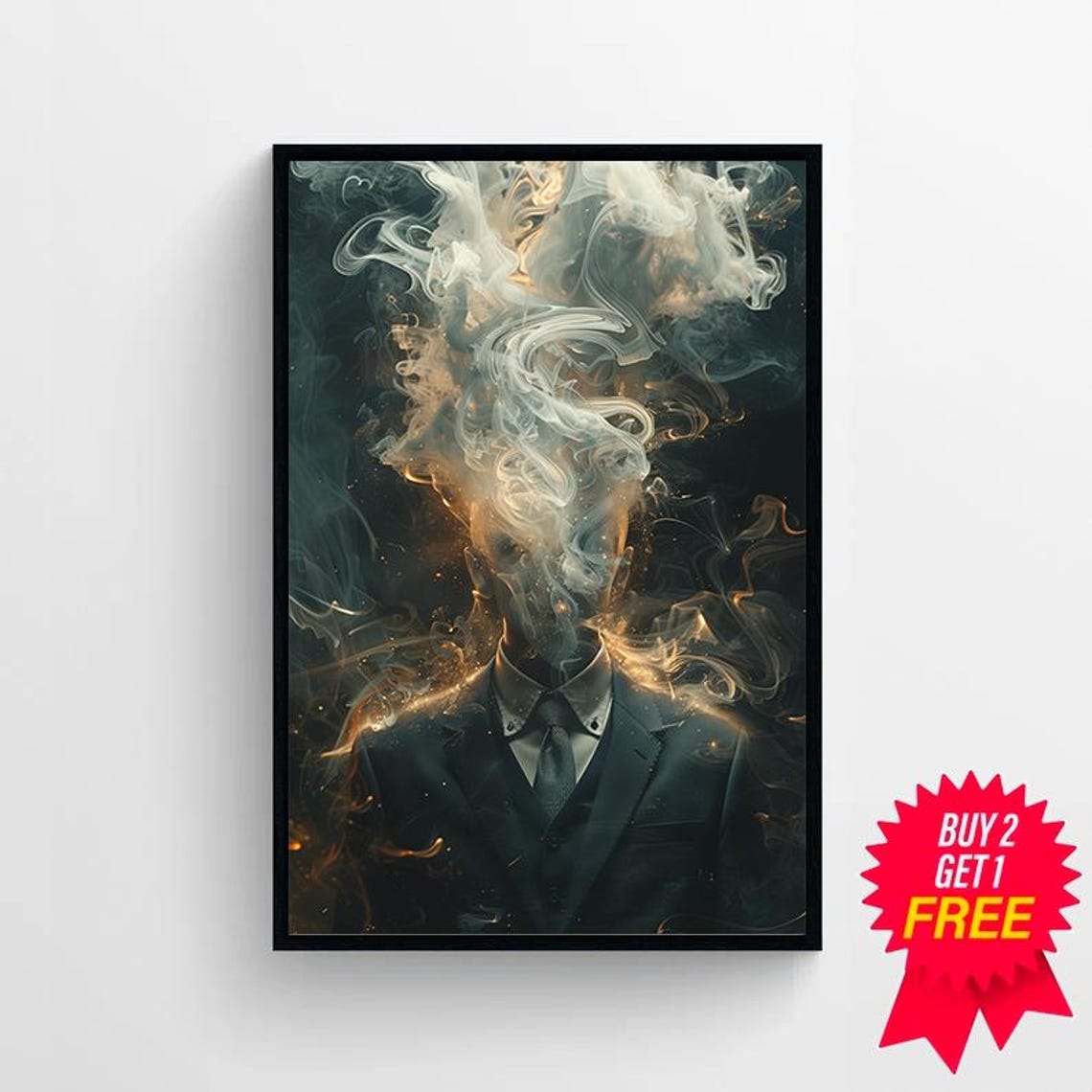 Dark Golden Smoke Dissolving Man Portrait Surreal Gothic Poster - Image 4