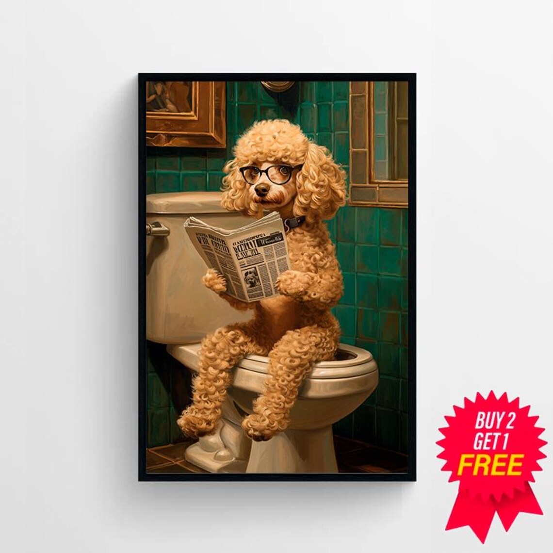 Goldendoodle on Toilet, Funny Bathroom Art Print - Image 4