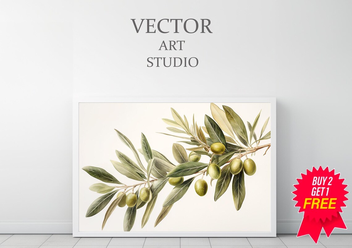 Soft Watercolor Olive Branch with Green Olives on Warm Cream Art Print - Image 3