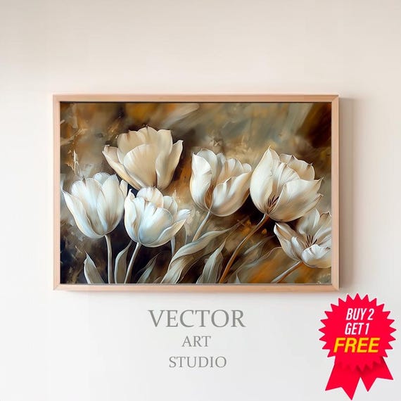 Spring Tulips Frame Tv Art Neutral Flower Tv Art Spring Botanical Easter Screensaver Moody Vintage Floral Oil Painting