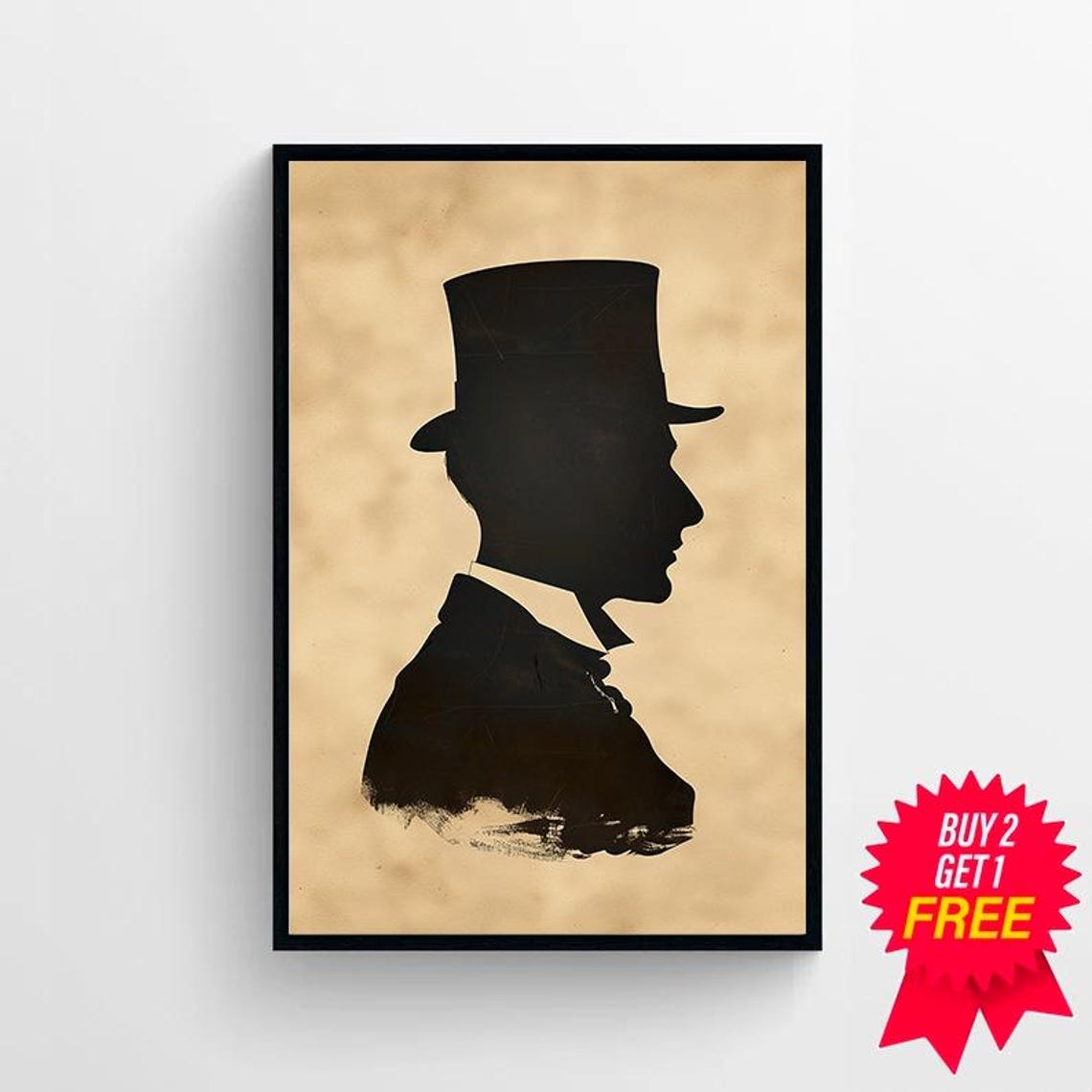 Victorian Gentleman Top Hat Silhouette Vintage Profile Poster - Image 4