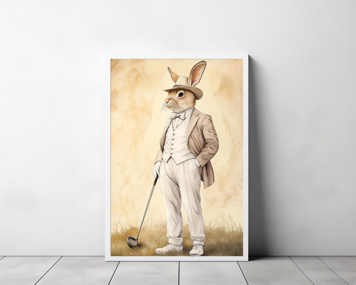Dapper Rabbit Gentleman in a Suit Holding a Golf Club Poster - Image 3