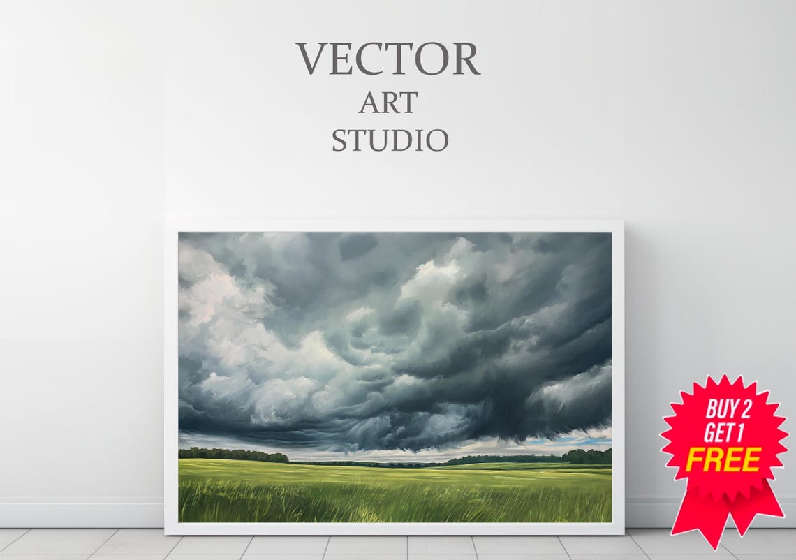 Cloudy Vintage Spring Frame Tv Art Stormy Grey Sky Summer Screensaver Moody Country Landscape Painting Antique Scenery Tv Art - Image 3