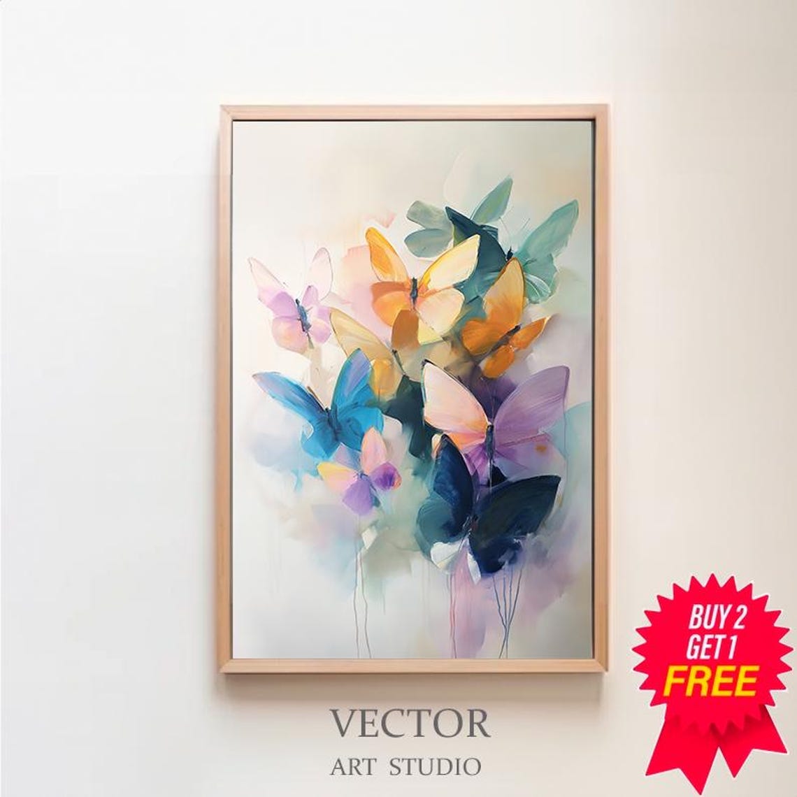 Pastel Butterfly Painting Insect Art Print Girly Tween Wall Decor Colorful Animal Watercolor Kids Room