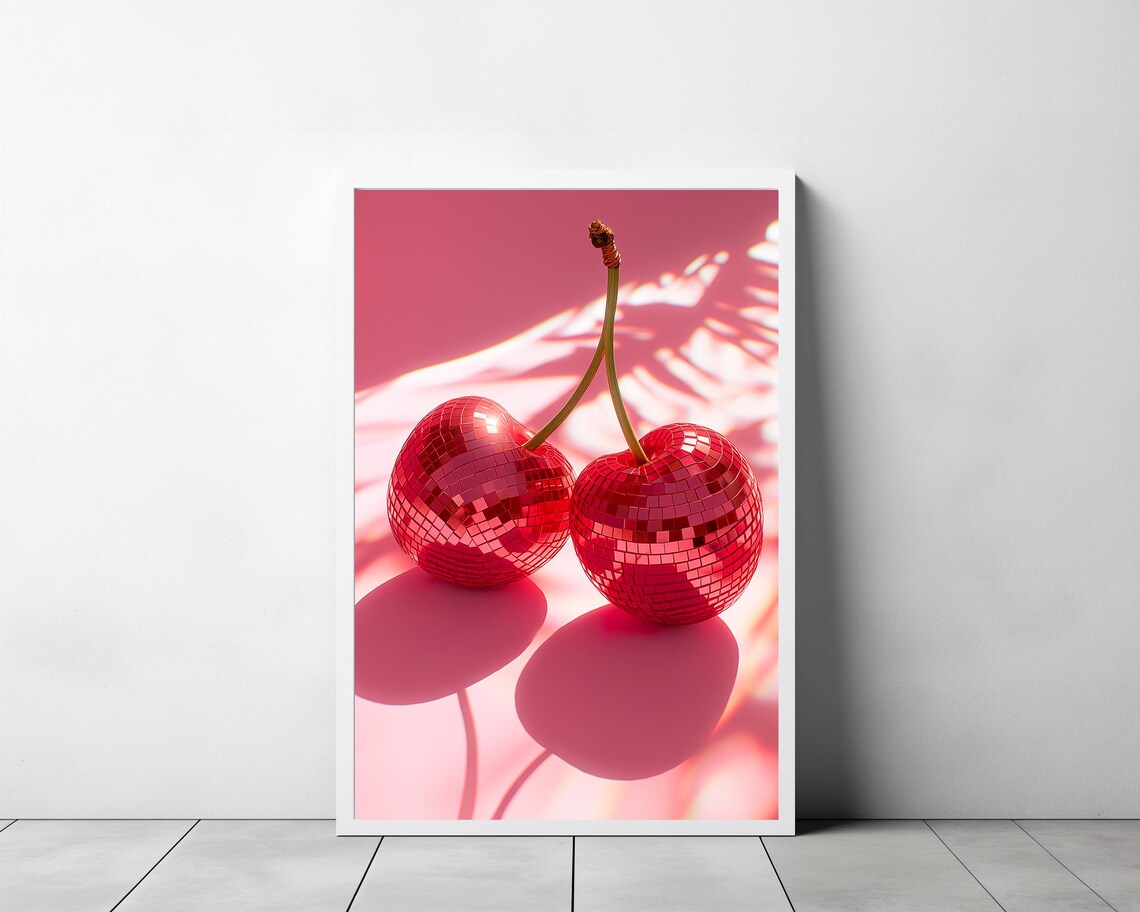 Cherry Disco Ball Print Altered Art Print Maximalist Wall Art Funky Art Print Bar Decor Disco Ball Cherries Print Wall Art - Image 3