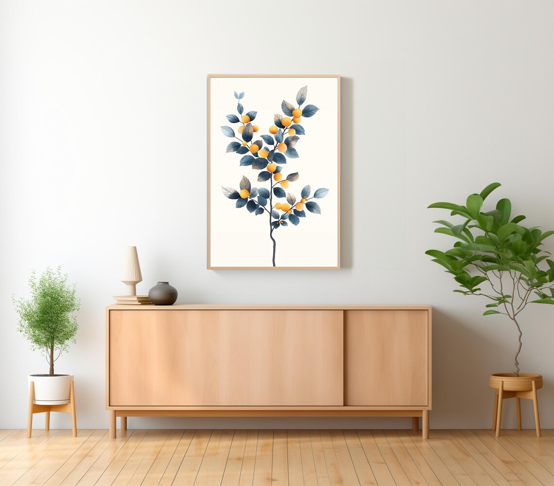 Golden Berries Slender Branch Blue Gray Leaves Botanical Poster - Image 2