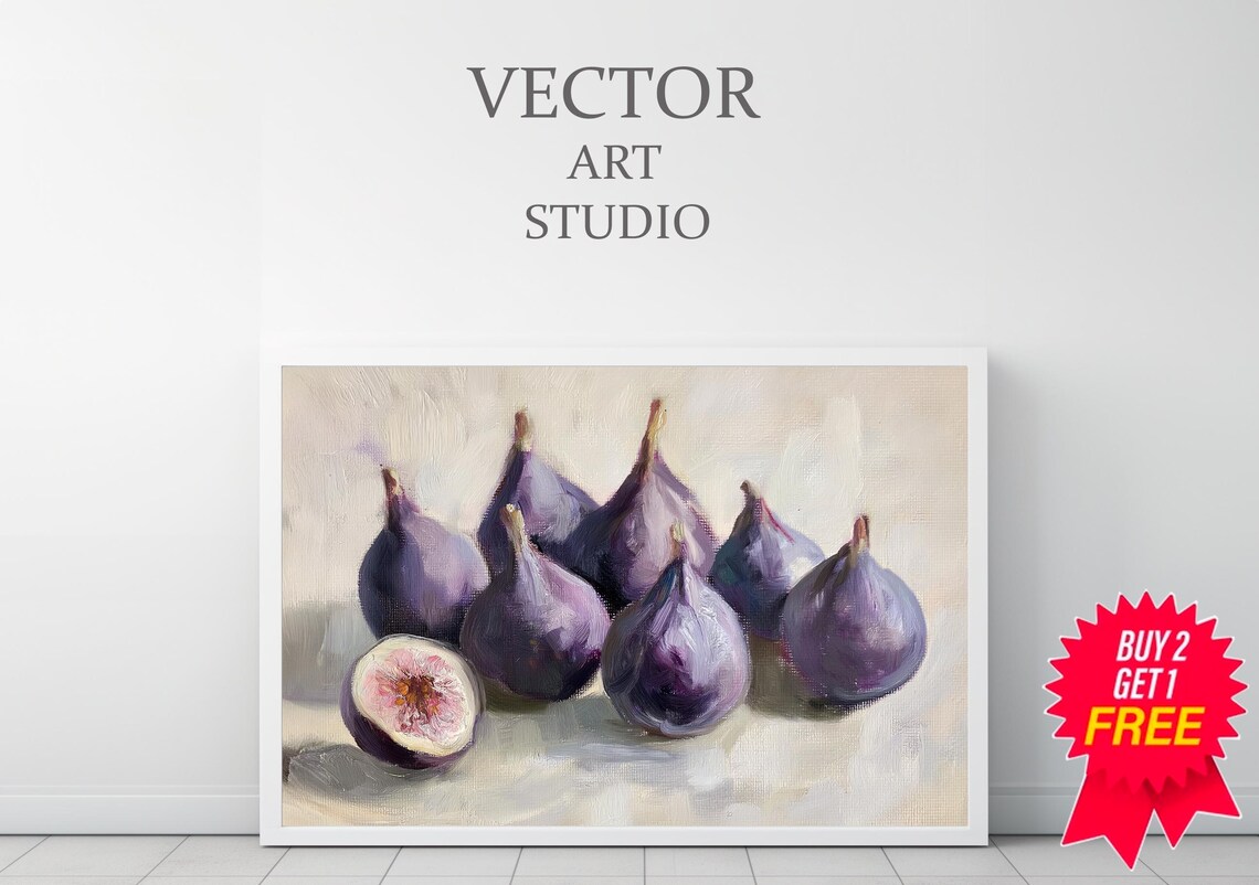 Muted Figs Painting Art Vintage Fruit Still Life - Image 3