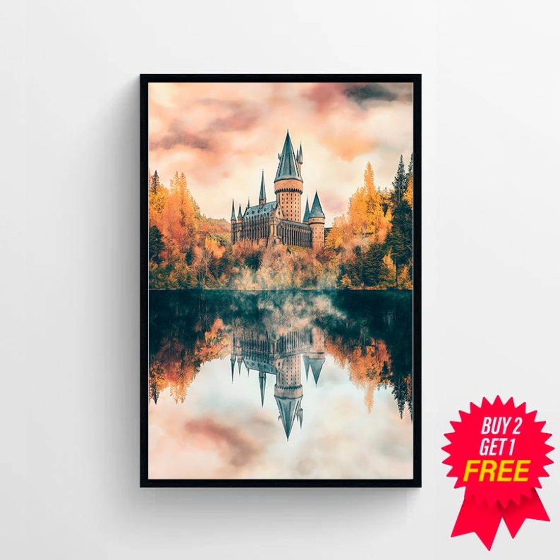 Magical Castle Watercolour Charming Wizard Art For Wizarding World Enthusiasts Great Lake Magic Print - Image 4