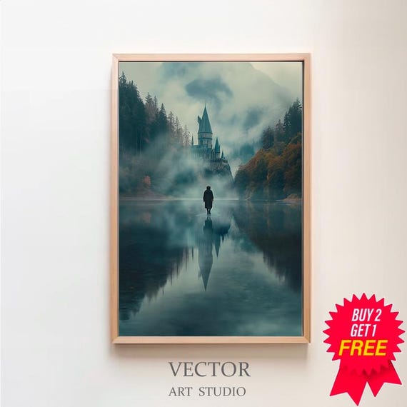 Wizarding Inspired Poster Vintage Wizard School Wizard World Van Gogh Painting Vintage Castle Decor Wall Art