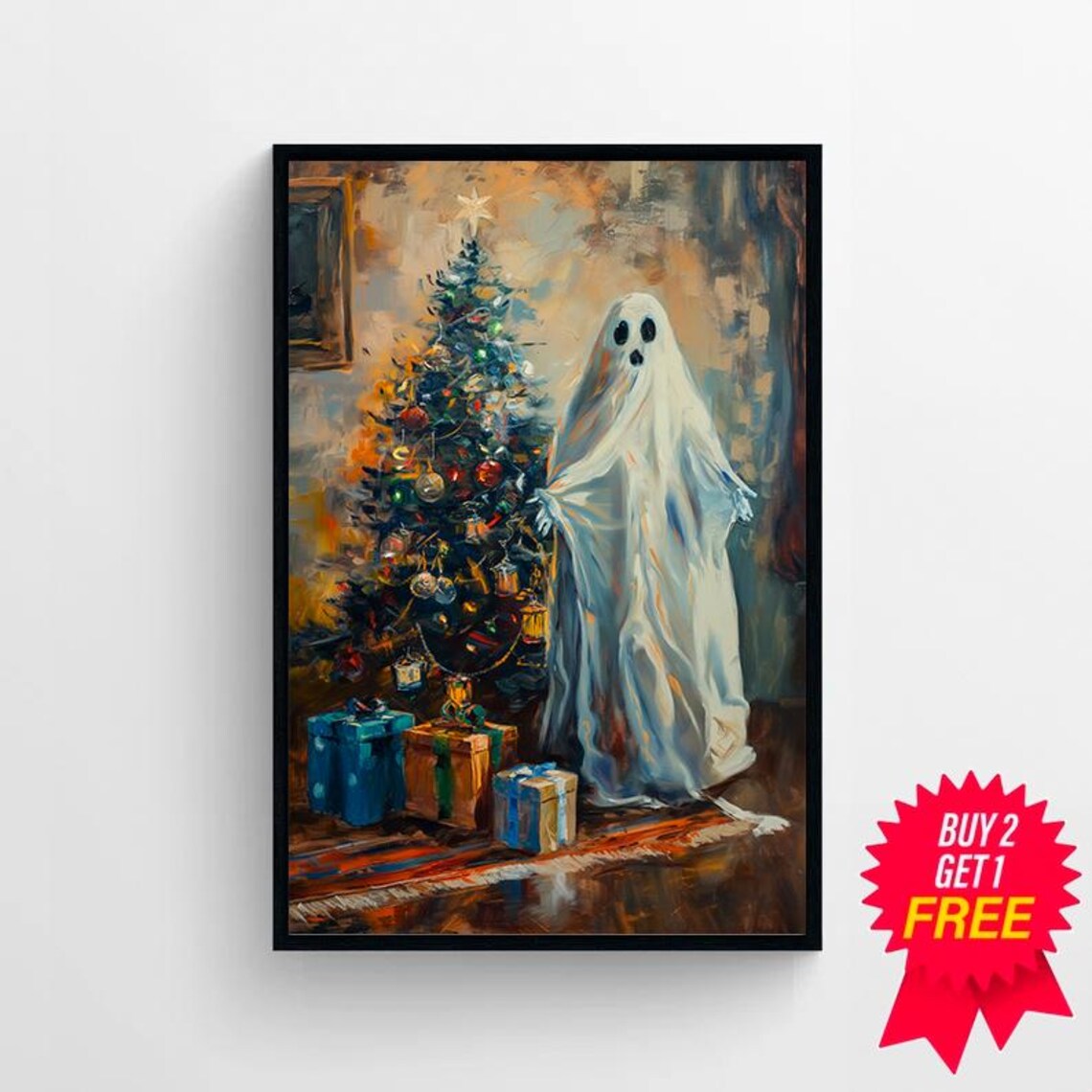 Ghost Beside Glowing Christmas Tree Warm Holiday Season Poster - Image 4
