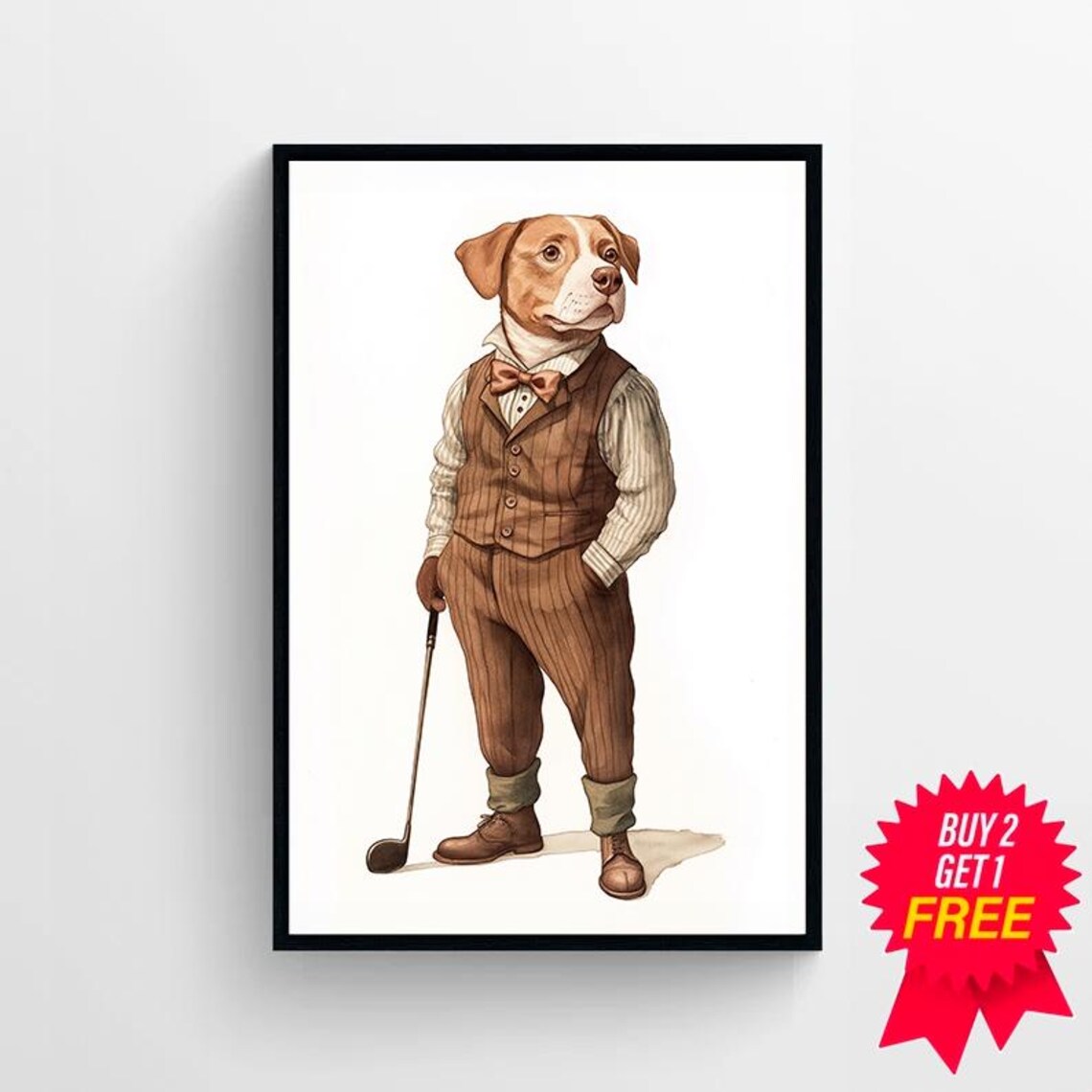 Labrador Dog Dapper Vintage Golf Outfit Bow Tie Portrait Poster - Image 4