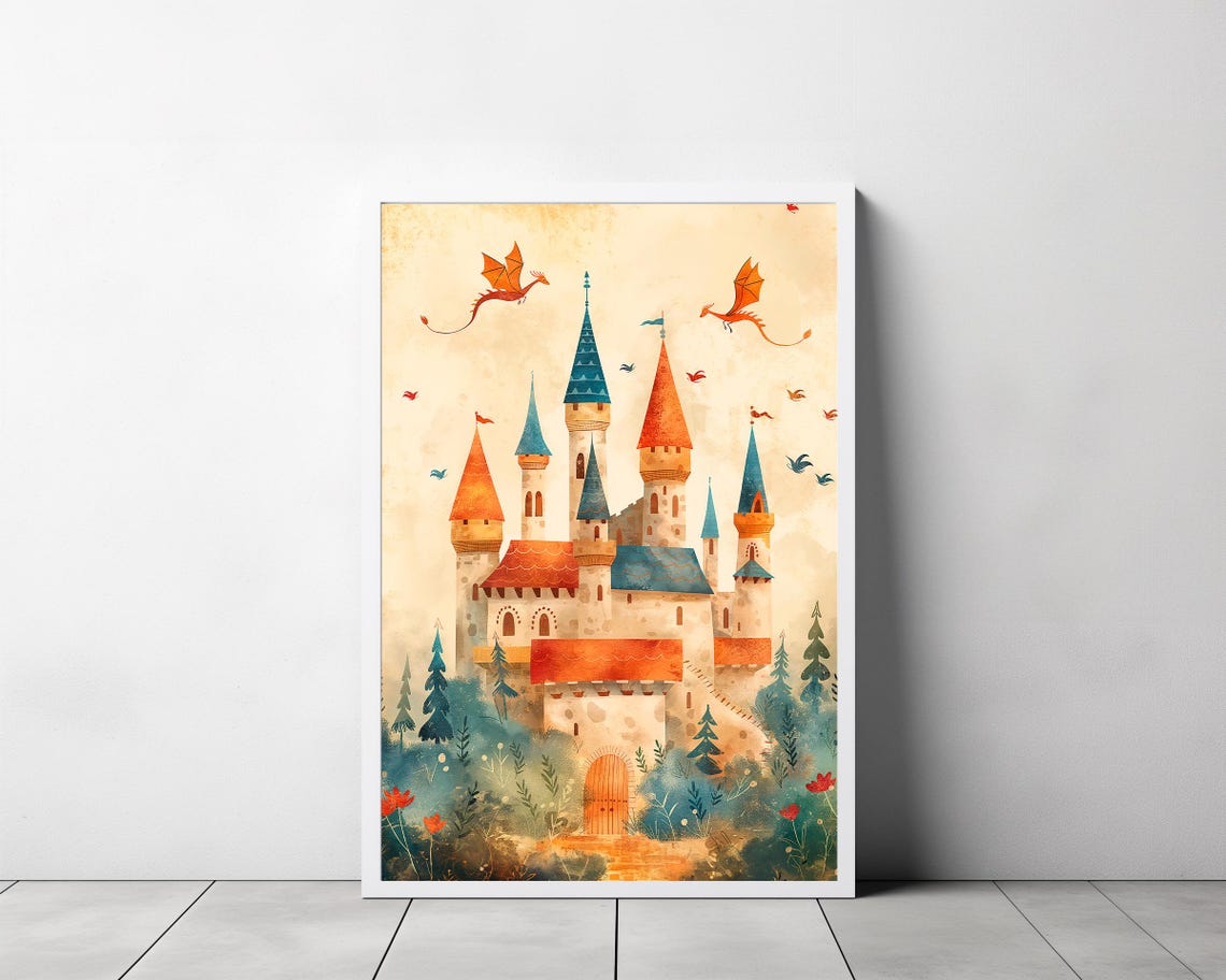 Fantasy Castle And Dragon Print Kids Posters Decor Whimsical Fairytale Art Magical Kingdom Instant Nursery Wall Art - Image 3