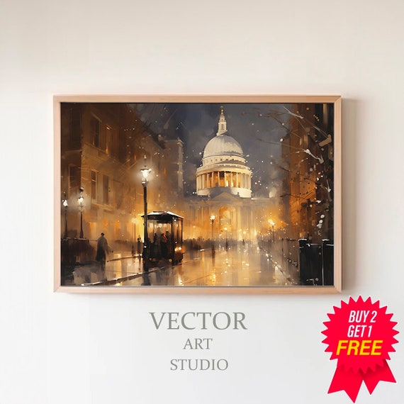 Snowy Winter Night Frame Tv Art Christmas Decor Moody Neutral Christmas Frame Tv Art Vintage Winter City Painting