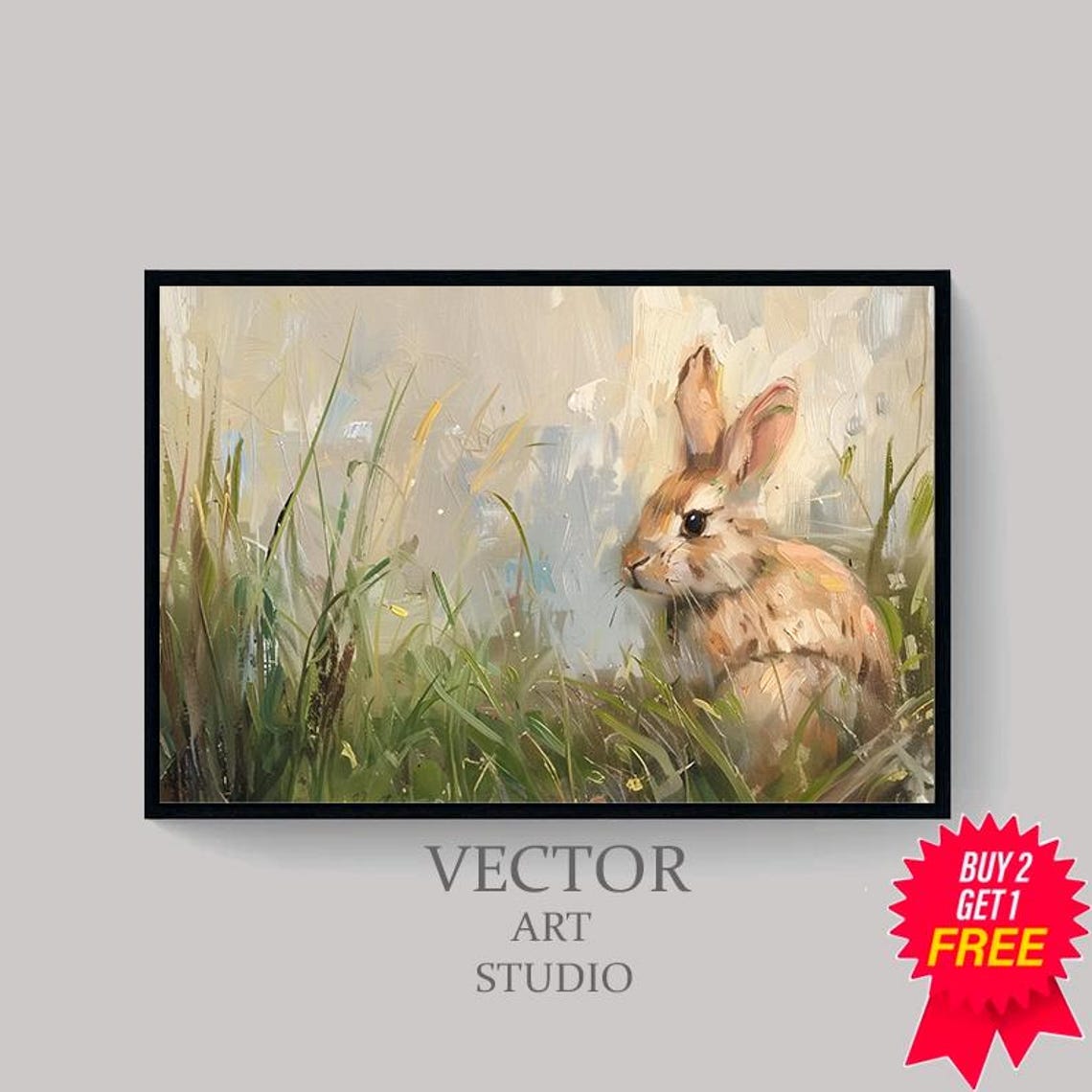 Soft Bunny Rabbit in Tall Grass Light Airy Spring Meadow Poster - Image 4