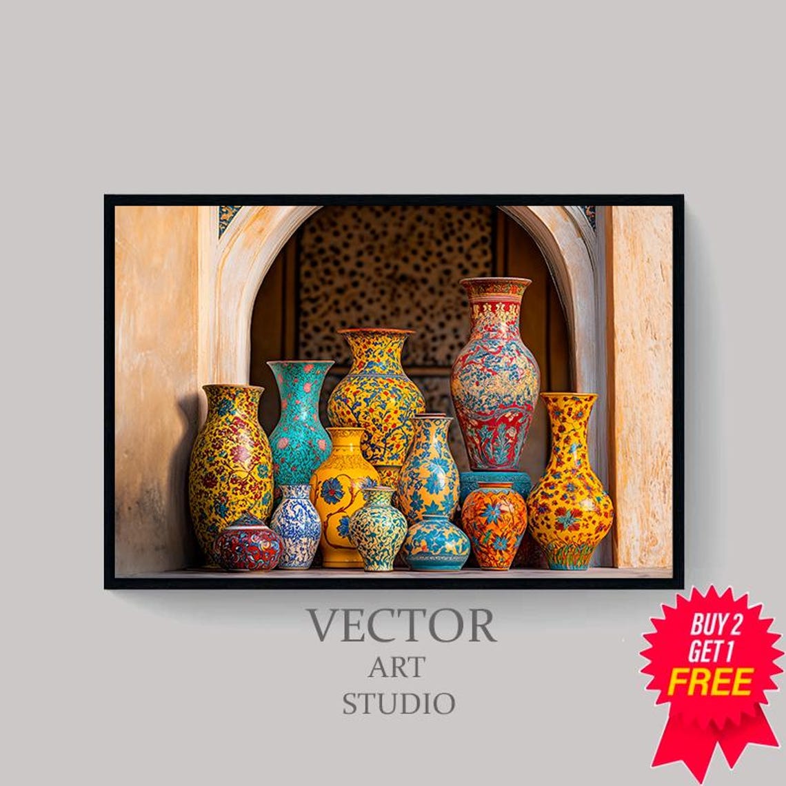 Moroccan Hand Painted Ceramic Vase Collection Still Life Print - Image 4