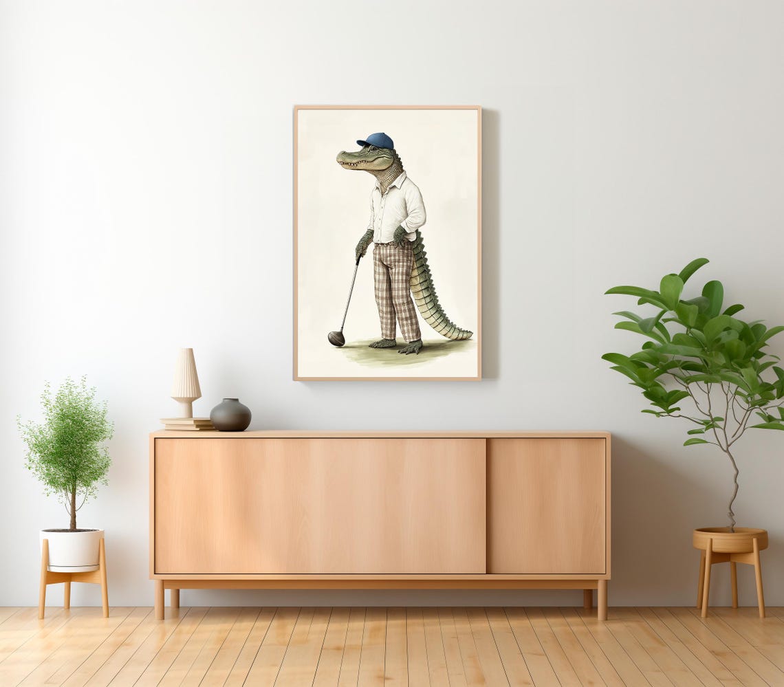 Alligator Golfer in Plaid Pants and Blue Cap Funny Animal Poster - Image 2
