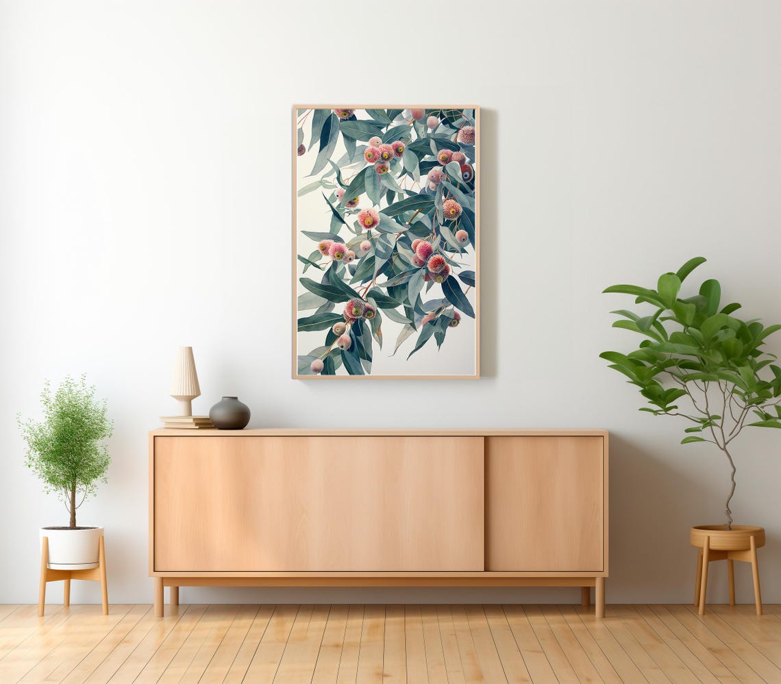 Flowering Gum Pink Blossom Eucalyptus Watercolor Botanical Poster - Image 2