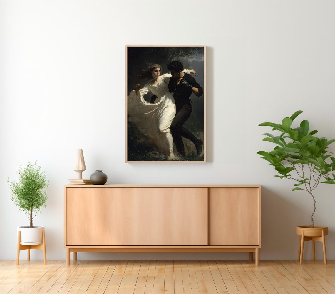 Dark Romantic Couple Dancing Wildly at Night Classical Art Poster - Image 2