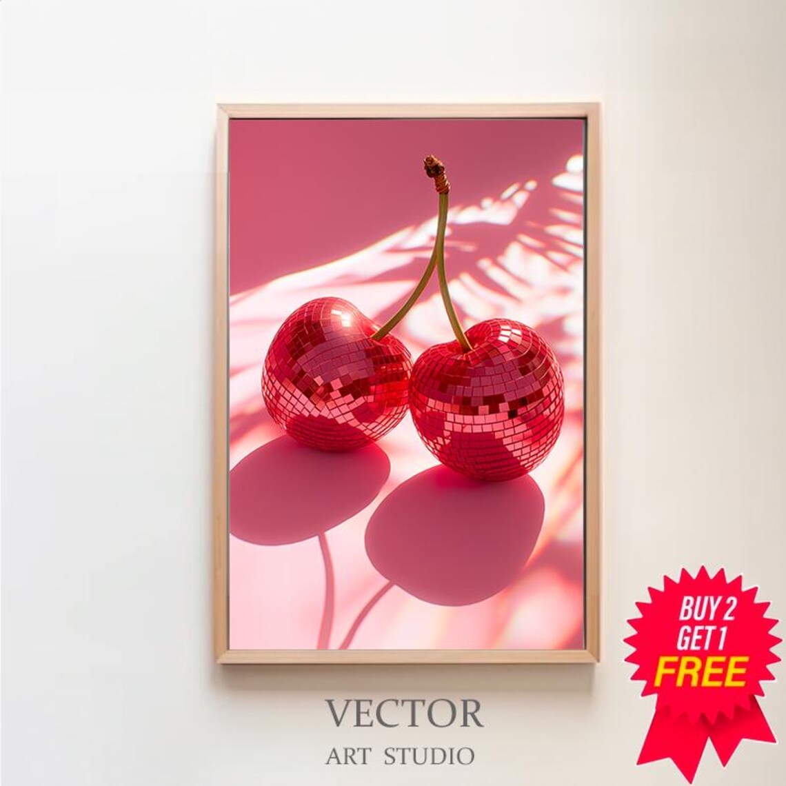 Cherry Disco Ball Print Altered Art Print Maximalist Wall Art Funky Art Print Bar Decor Disco Ball Cherries Print Wall Art