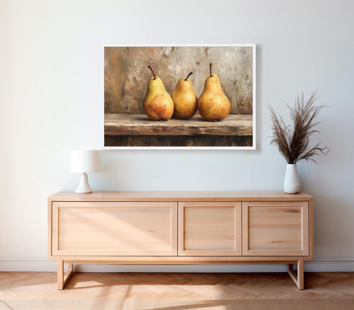 Three Ripe Pears Rustic Still Life Vintage Kitchen Painting Poster - Image 2