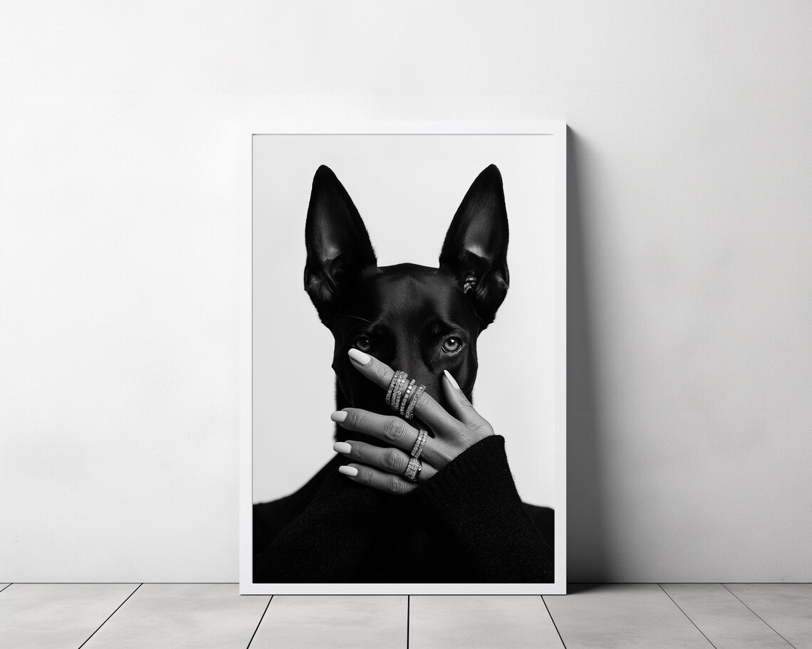Doberman Pinscher Black And White Fashion Art Print - Image 3