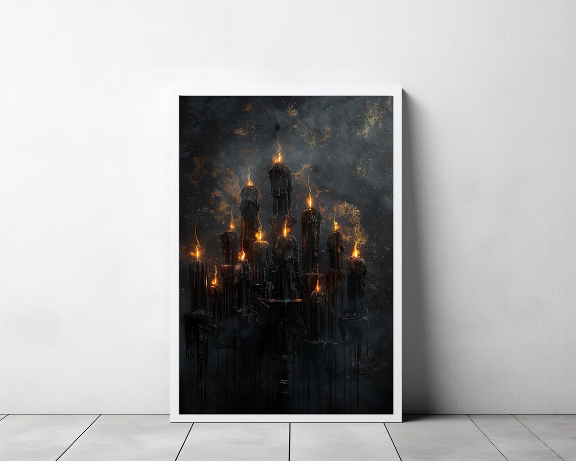 Black Dripping Candles with Glowing Flames Moody Dark Academia Poster - Image 3
