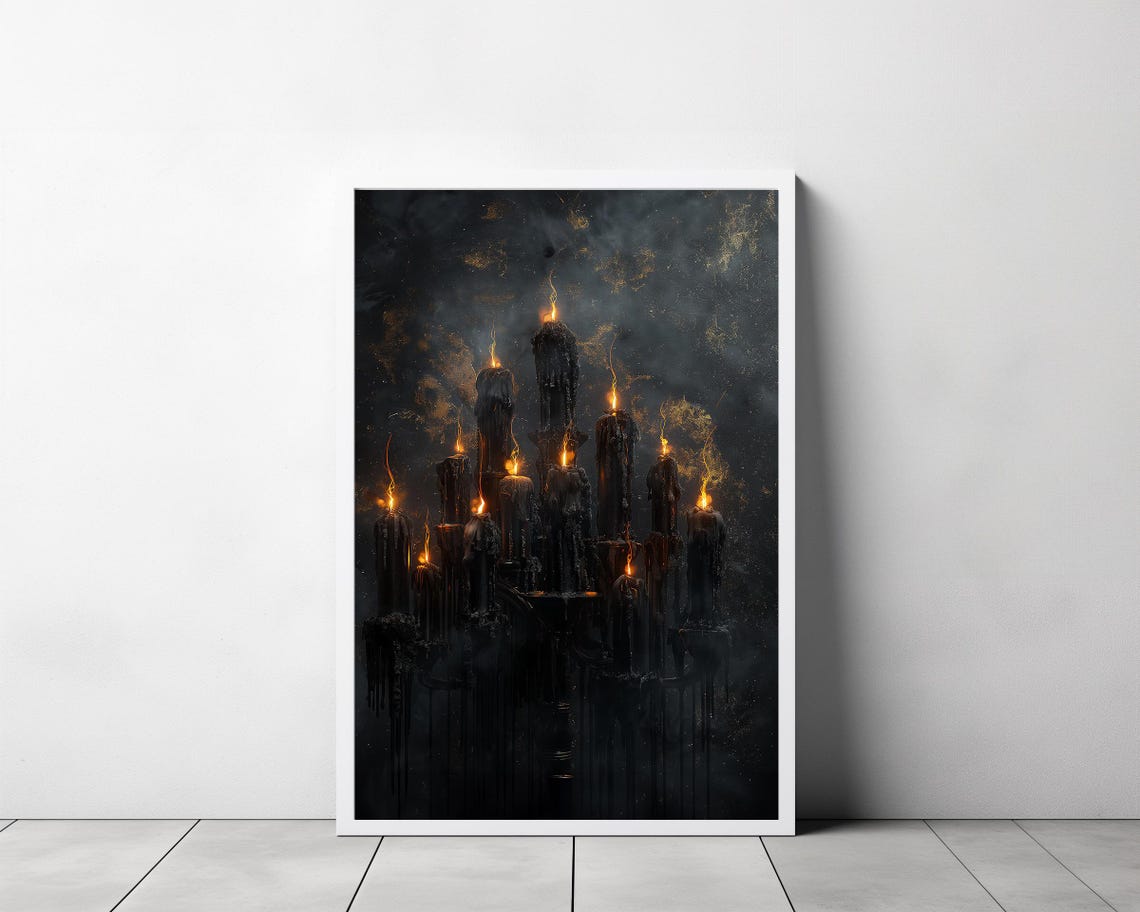 Halloween Decor Black Candles Vintage Style Halloween Moody Dark Academia Wall Art - Image 3