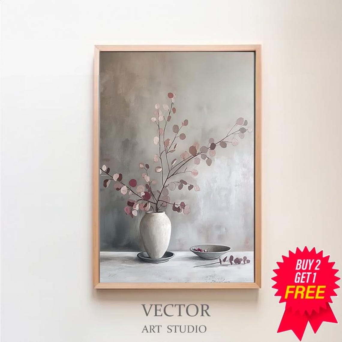 Olive Tree Stems Painting Muted Toned Art Art