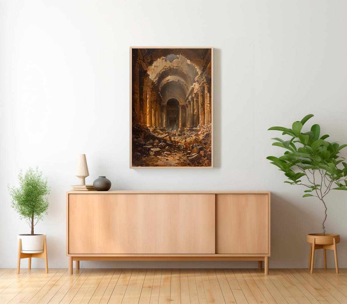 Roman Temple Interior Ruined Columns Rubble Classical Art Poster - Image 2