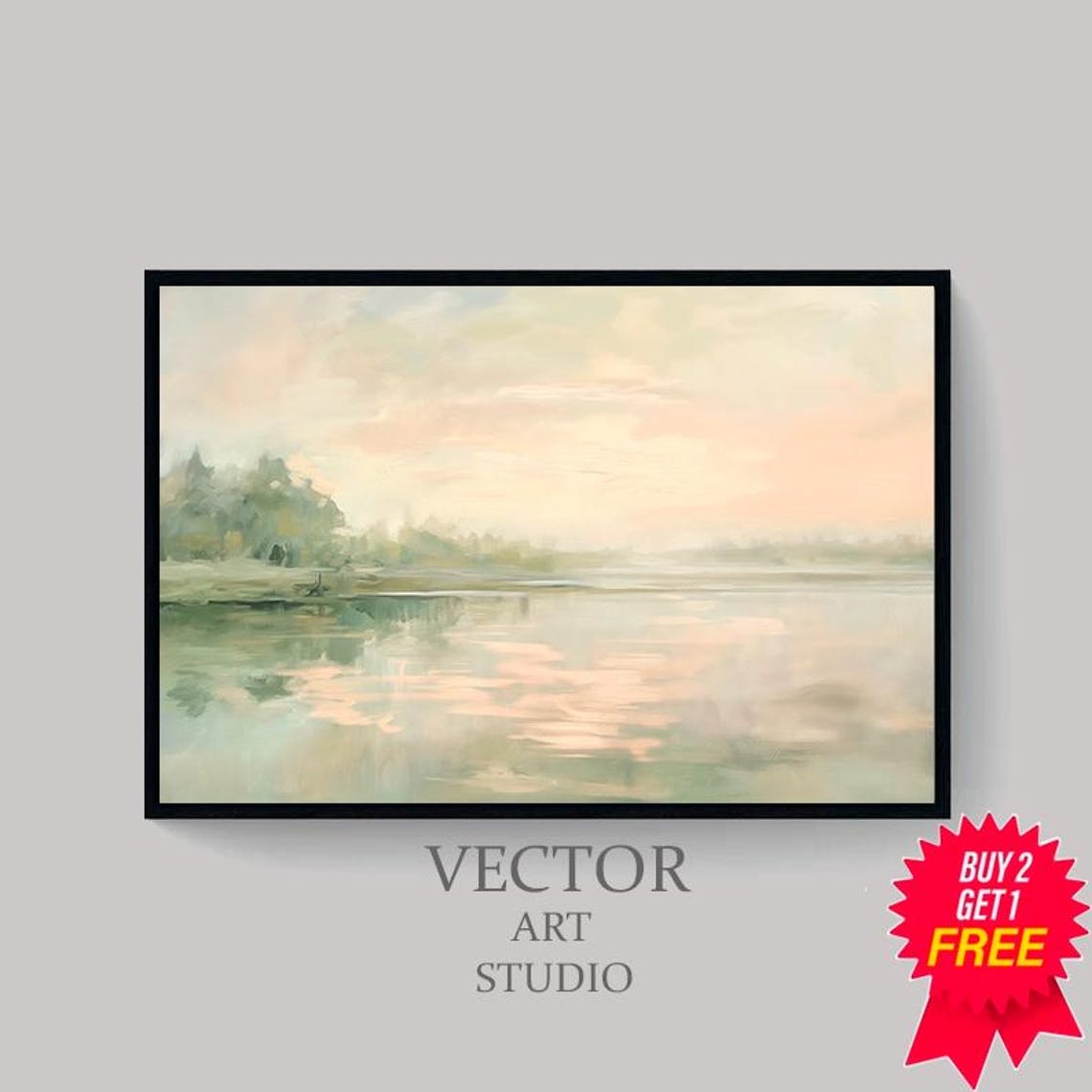 Country River Spring Frame Tv Art Vintage Summer Landscape Painting Neutral Soft Easter Decor Abstract Watercolour Painting - Image 4