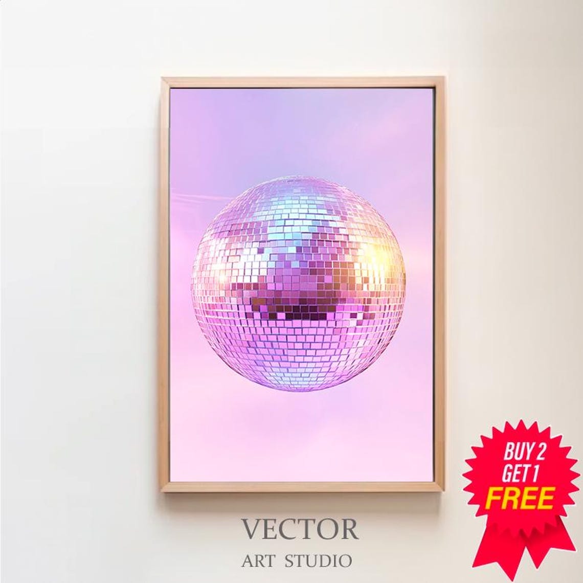 Iridescent Disco Ball on a Lavender Pastel Background Poster