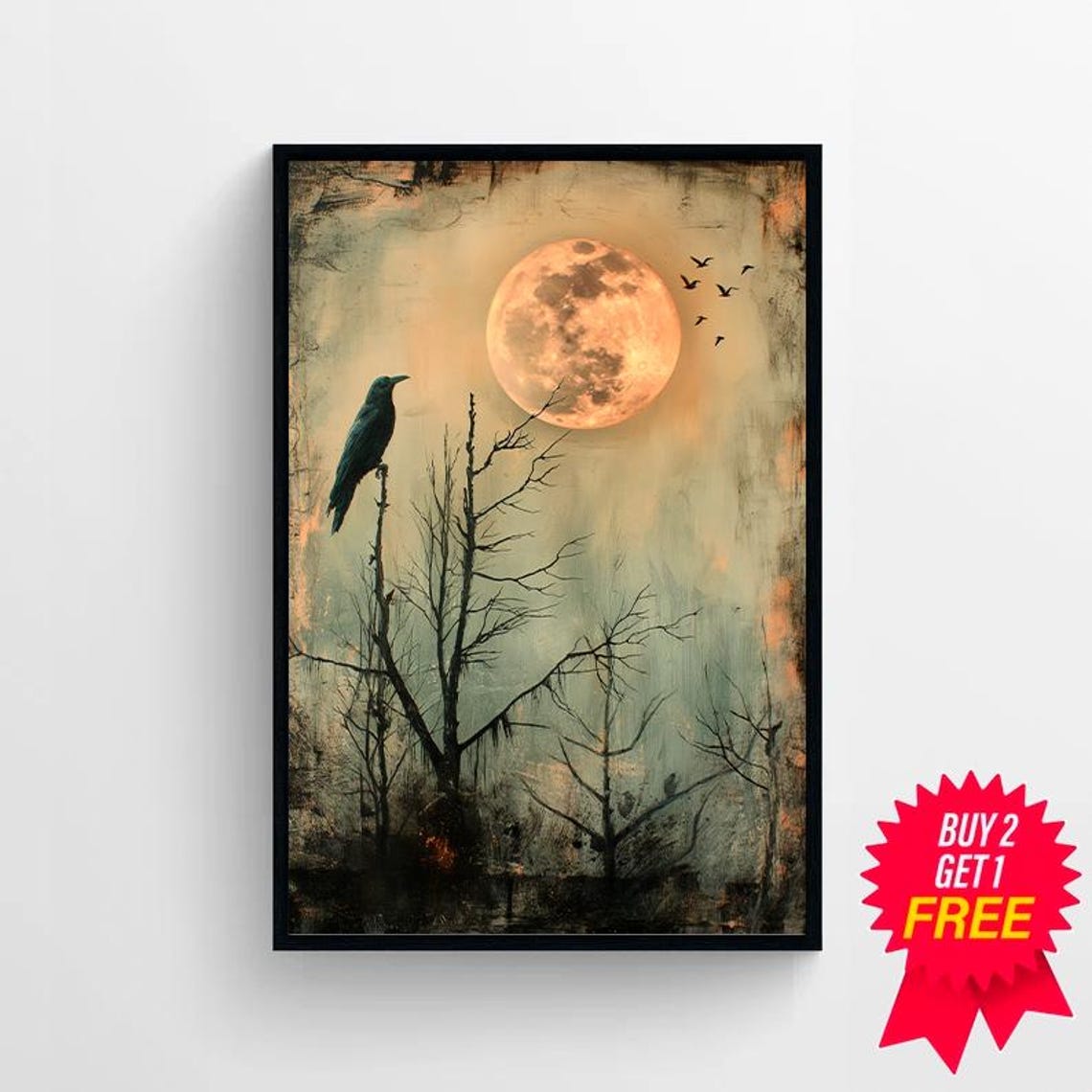 Full Moon Raven in Dead Trees Spooky Halloween Night Scene Poster - Image 4