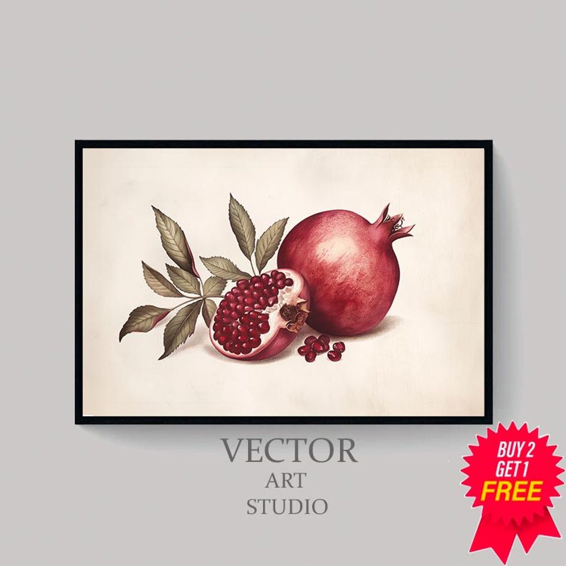 Classic Antique Pomegranate Illustration with Leafy Branch Poster - Image 4