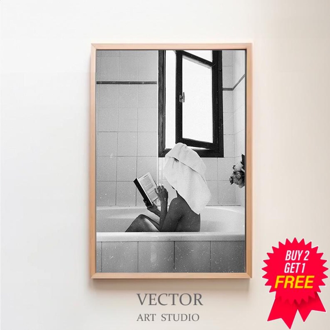 Feminist Woman in Bathtub, Black and White Art Print