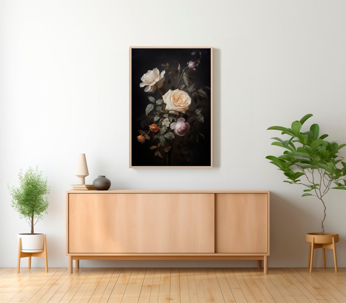 Vintage Moody Dark Flower Print Art Dark Academia Botanical Wall Art Floral Still Life Oil Painting - Image 2