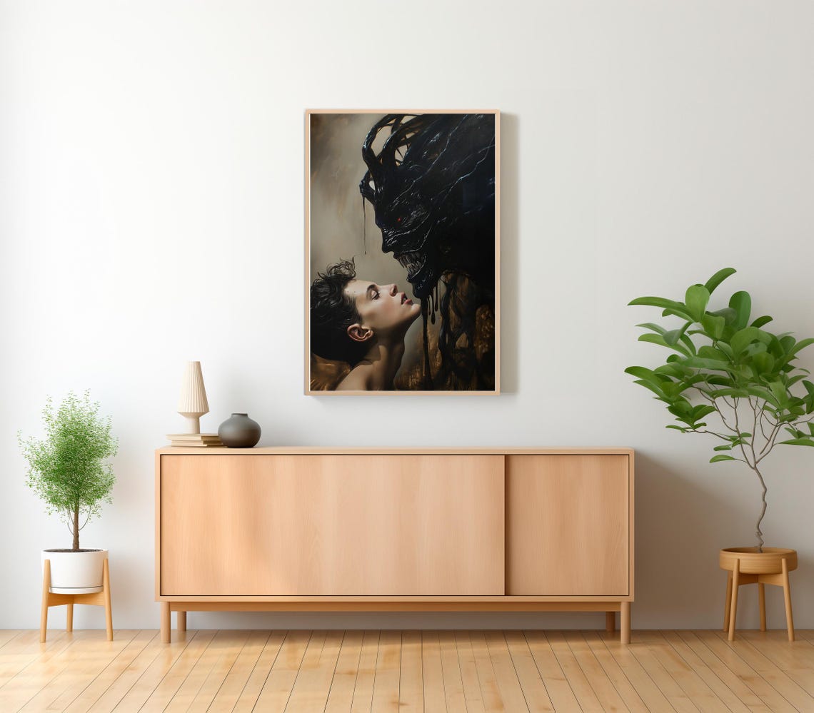 Satan Embrace Woman In White Dress In Demon Mist Gothic Poster - Image 2