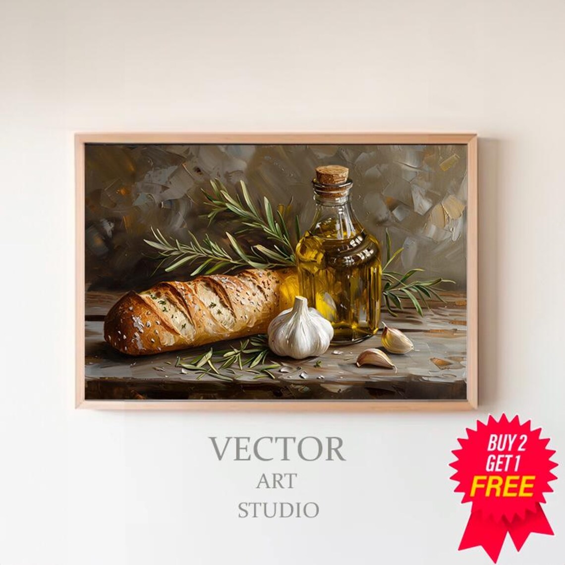 Kitchen Herbs and Garlic Vintage Country Art Print